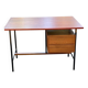 Bureau scandinave en bois et acier noir 1960 avec 2 tiroirs