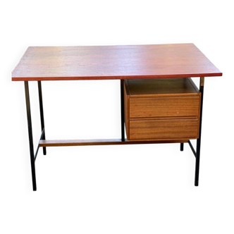 Scandinavian desk in wood and black steel 1960 with 2 drawers