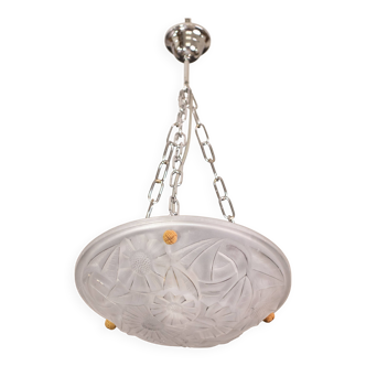 Art Deco Top Quality Pendant Light Floral decorations, Signed Degué