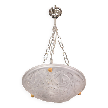 Art Deco Top Quality Pendant Light Floral decorations, Signed Degué