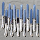 12 table knives in silver metal decor rocaille louis xv