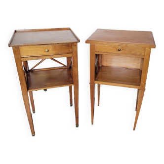 Pair of bedside tables with cherry wood lattices