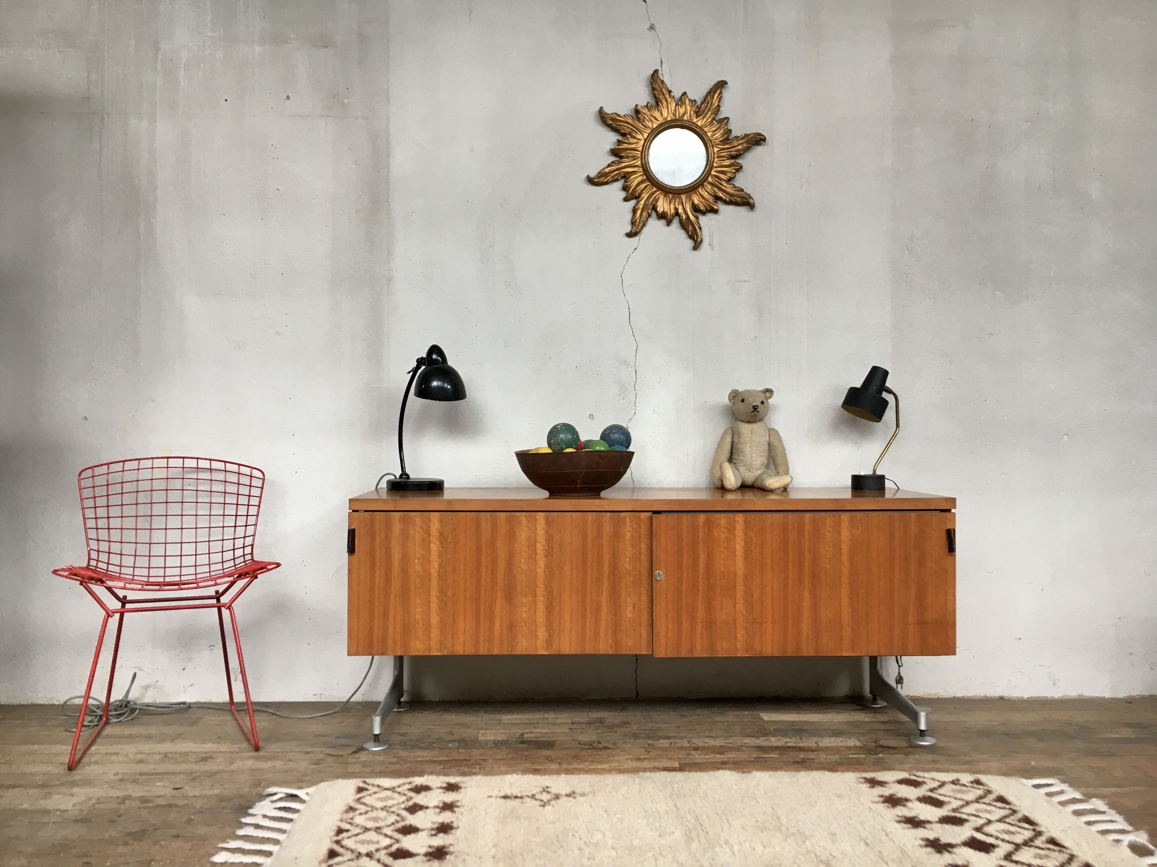Sideboard in teak feet chrome sliding doors by Voko in 1960