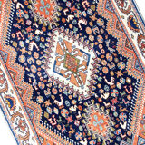 Small Fine Wool Medallion Area Rug Traditional Orange Blue Tribal Carpet- 52x125cm
