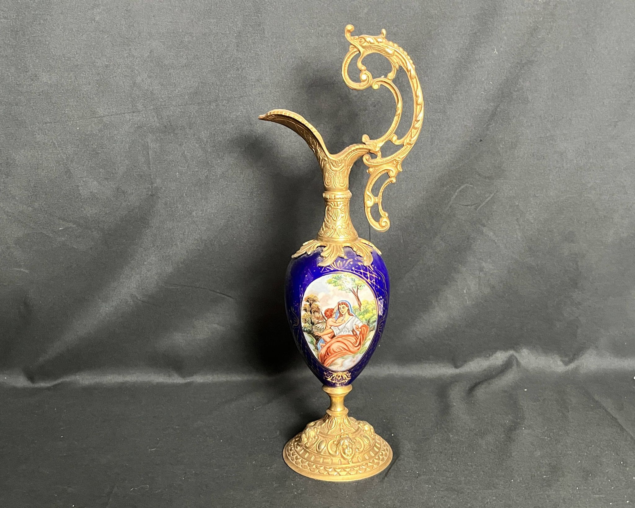 Royal blue porcelain ewer signed early 20th century