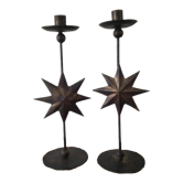Pair candlesticks black gold metal, star decoration
