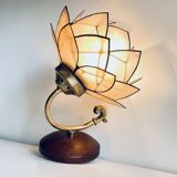 Vintage mother-of-pearl and brass flower wall lamp