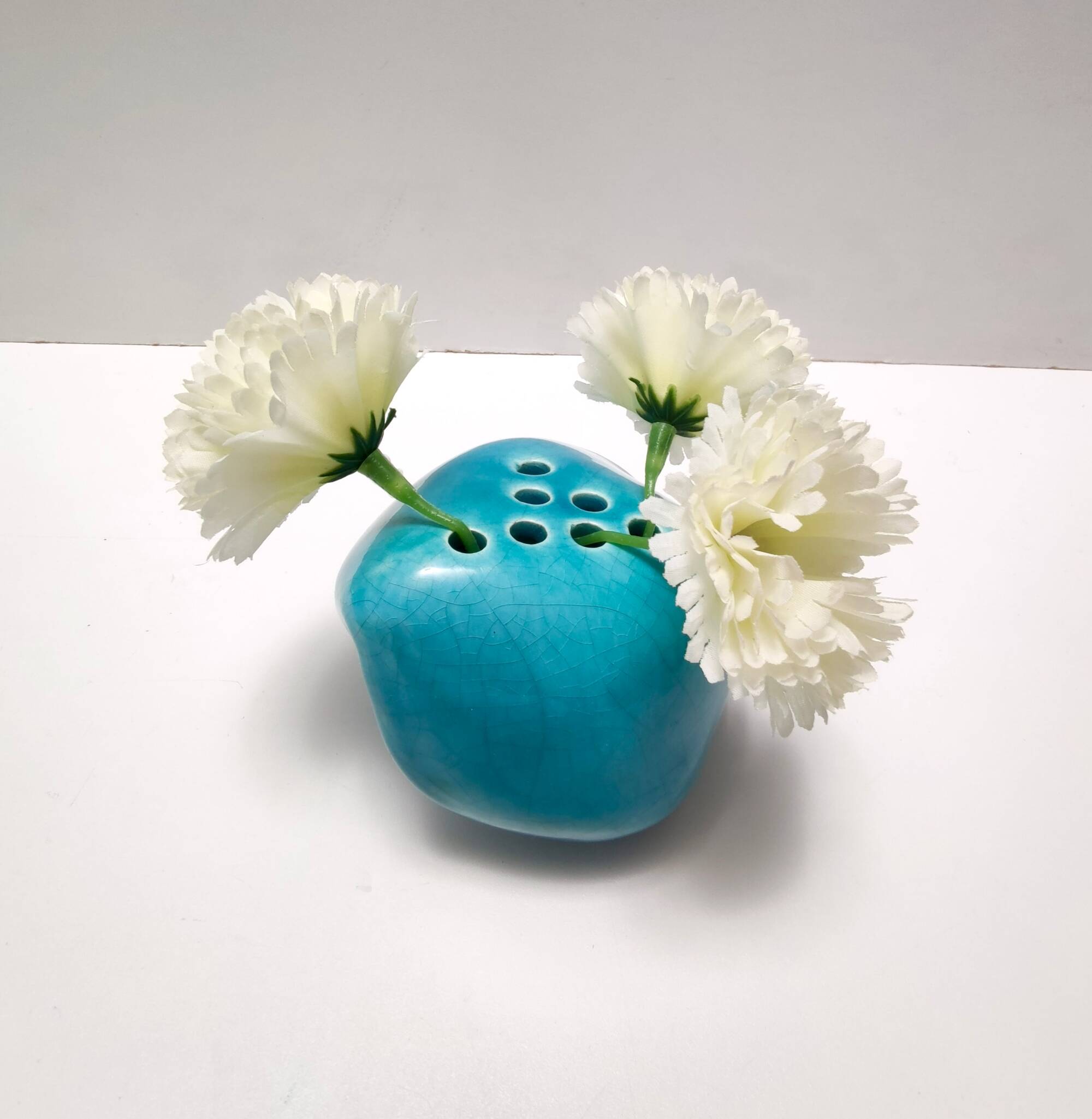 Teal Lacquered Ceramic Tulip Vase / Pen Holder by Giacomo Onestini for Ernestine Salerno