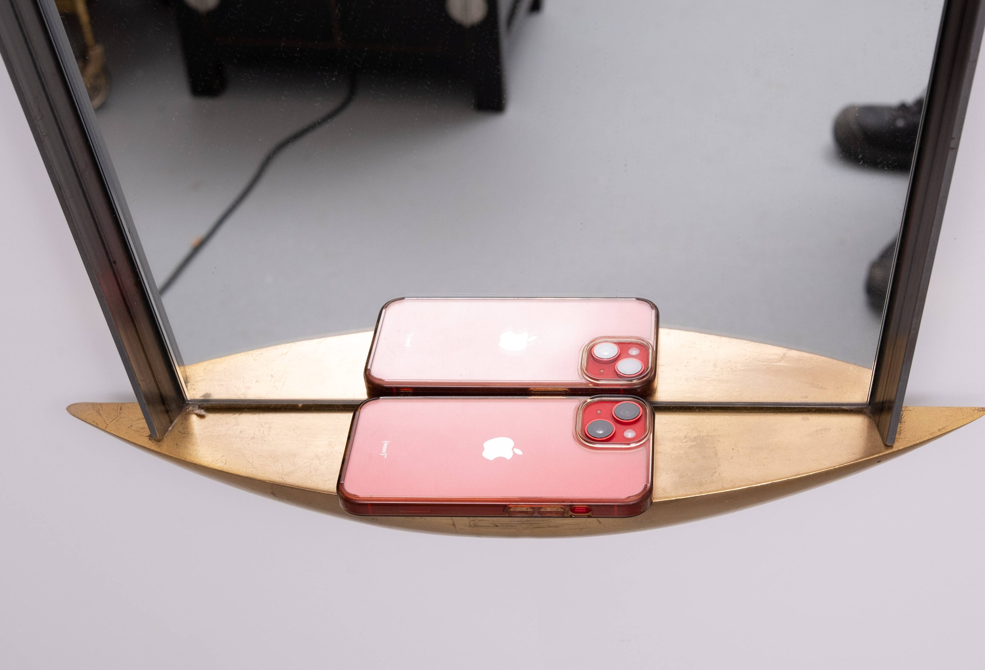 Post Modern Full-Length Wall Mirror in Gold Wood and Metal, 1980s Italy