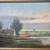 Vintage Landscape oil on canvas With Wooden frame