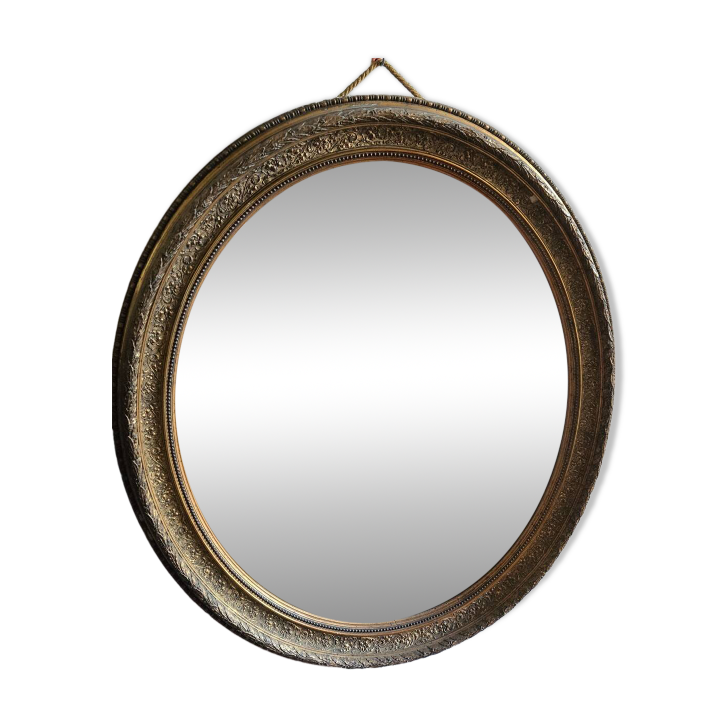 Antique oval mirror – Carved and gilded wooden frame – Napoleon III period