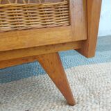 commode pieds compas, osier, vintage