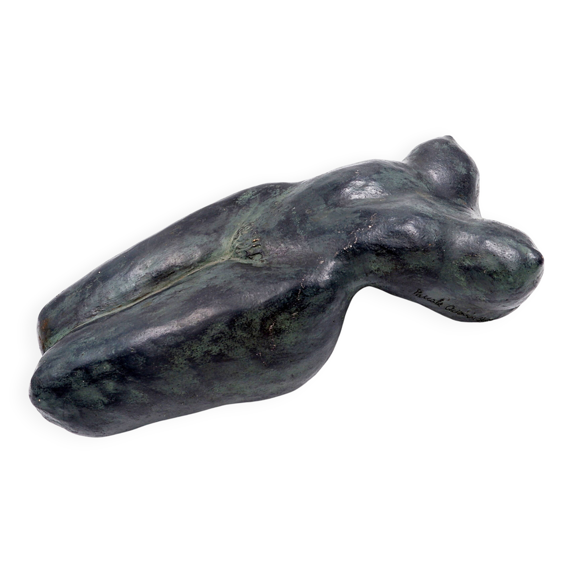 Nude sculpture in bronze-colored terracotta - Signed and dated