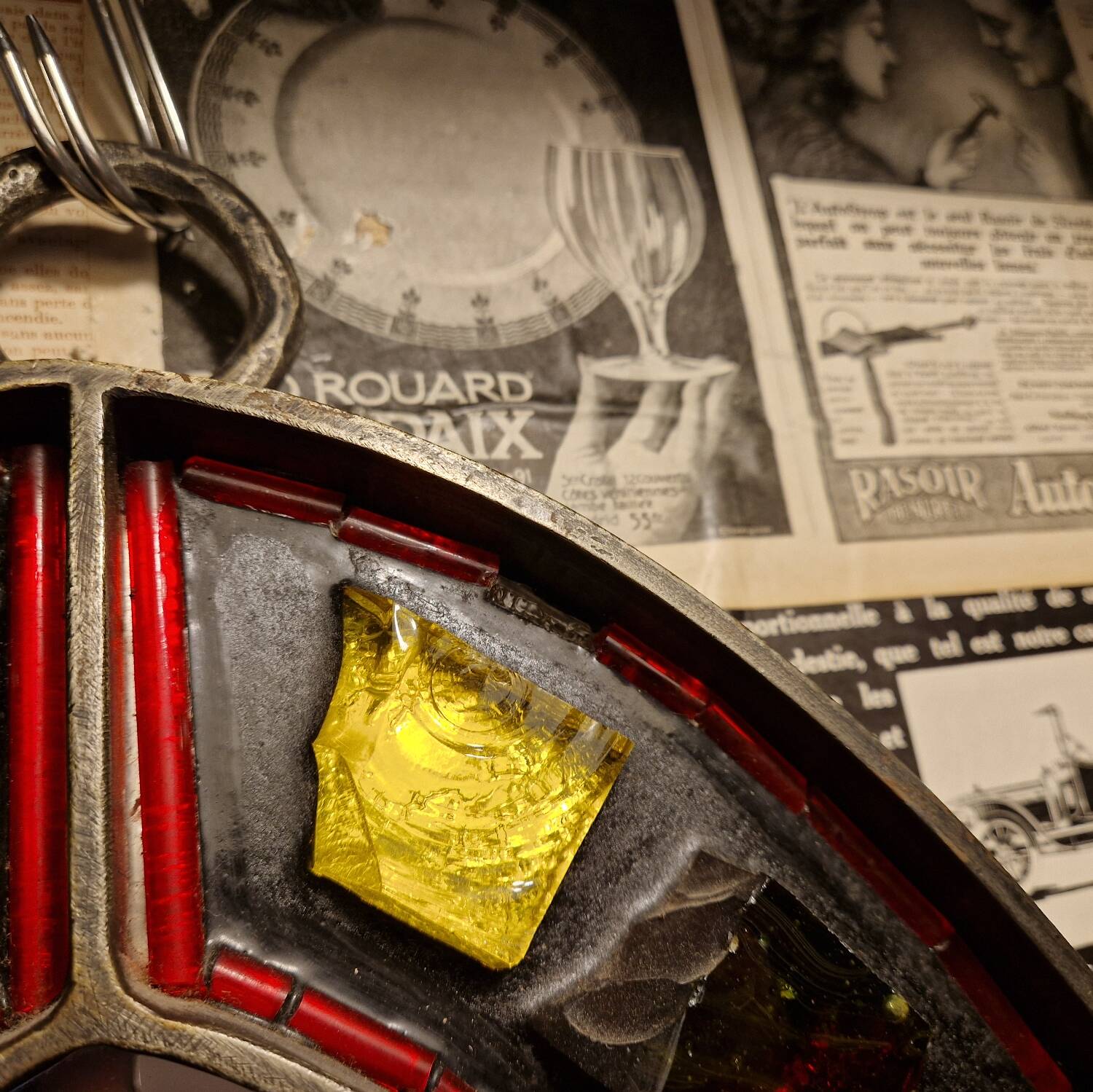 Mirror Jacques Avoinet mid-century brutalist glass, wrought iron, lead