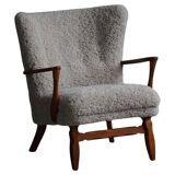 Viggo Boesen, Lounge Chair in Oak and Sheepskin Shearling, Modern Danish, 1950s