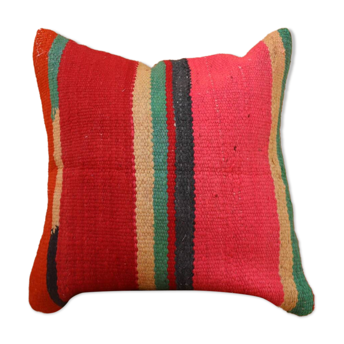 Coussin en laine rayé multicolore