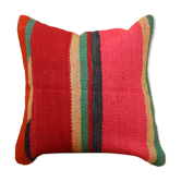 Multicolored striped wool cushion