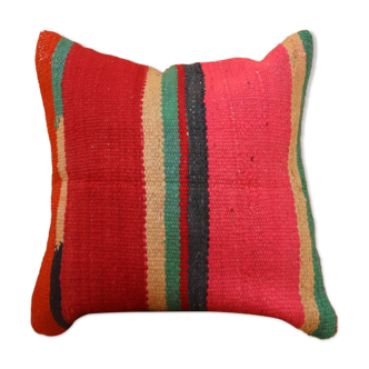 Coussin en laine rayé multicolore