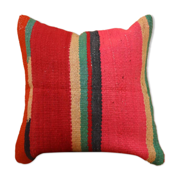 Coussin en laine rayé multicolore