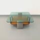 Square coffee table with 2 trays, vintage Space Age style from the 70s, in bluish smoked glass, teak