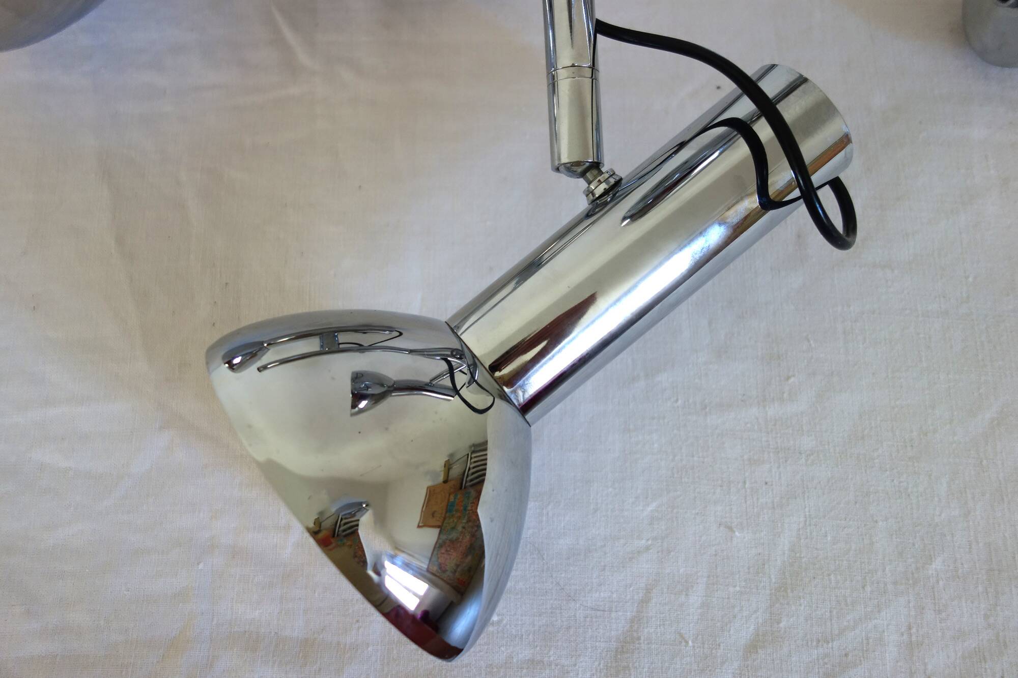 Chrome metal 3-spot chandelier from the 1970s.