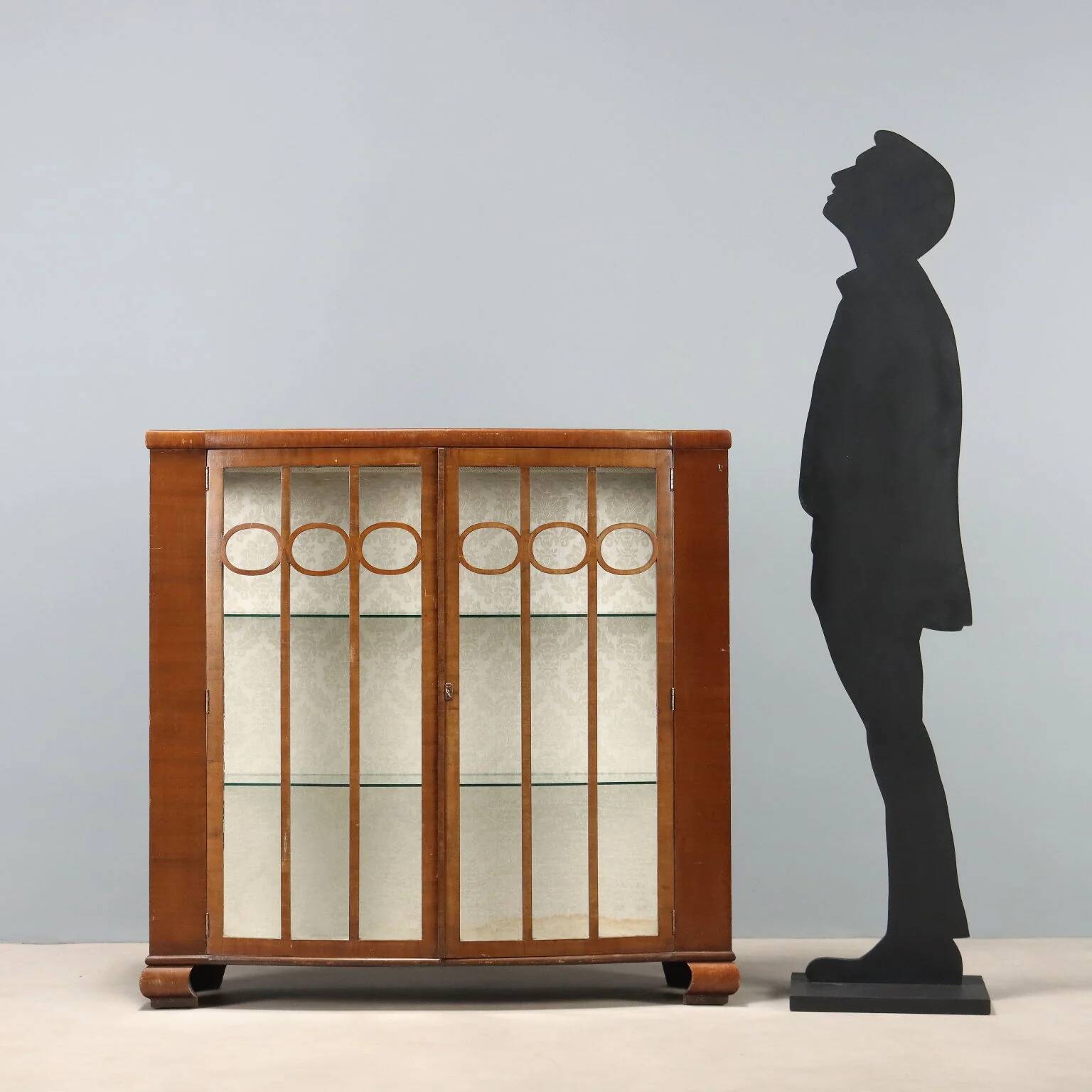 Antique Art Deco display cabinet in mahogany veneer, Italy, 20th century