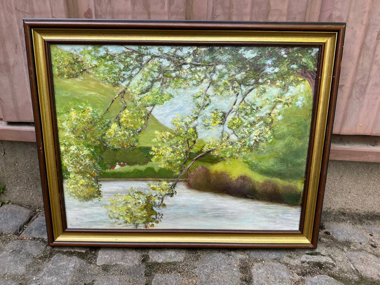 Oil painting on canvas, landscape of the Seine, 75x56cm.