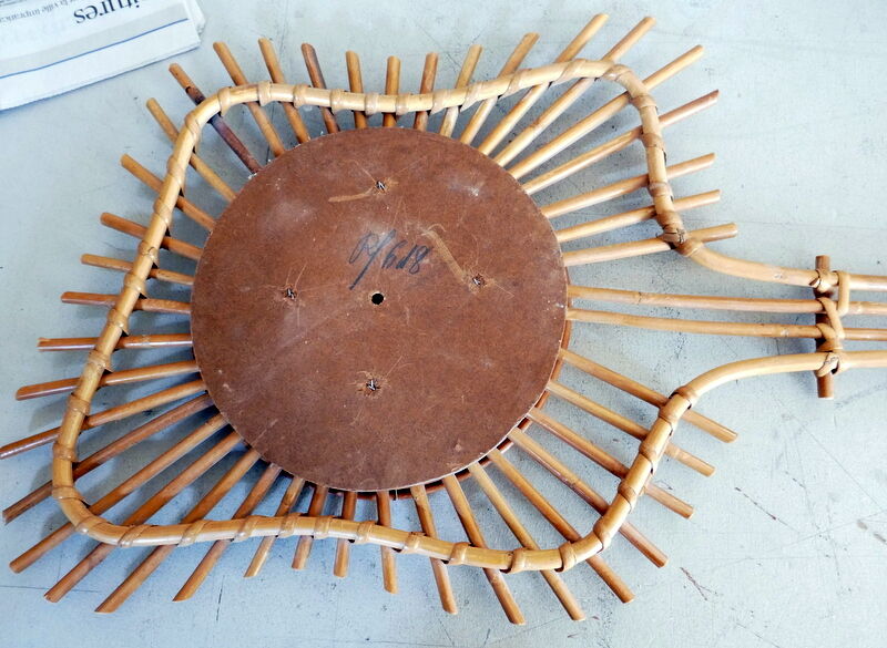Vintage rattan mirror guitar shape
