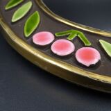 Small round mirror in earthenware- Cherry enamelled decoration - circa 1970