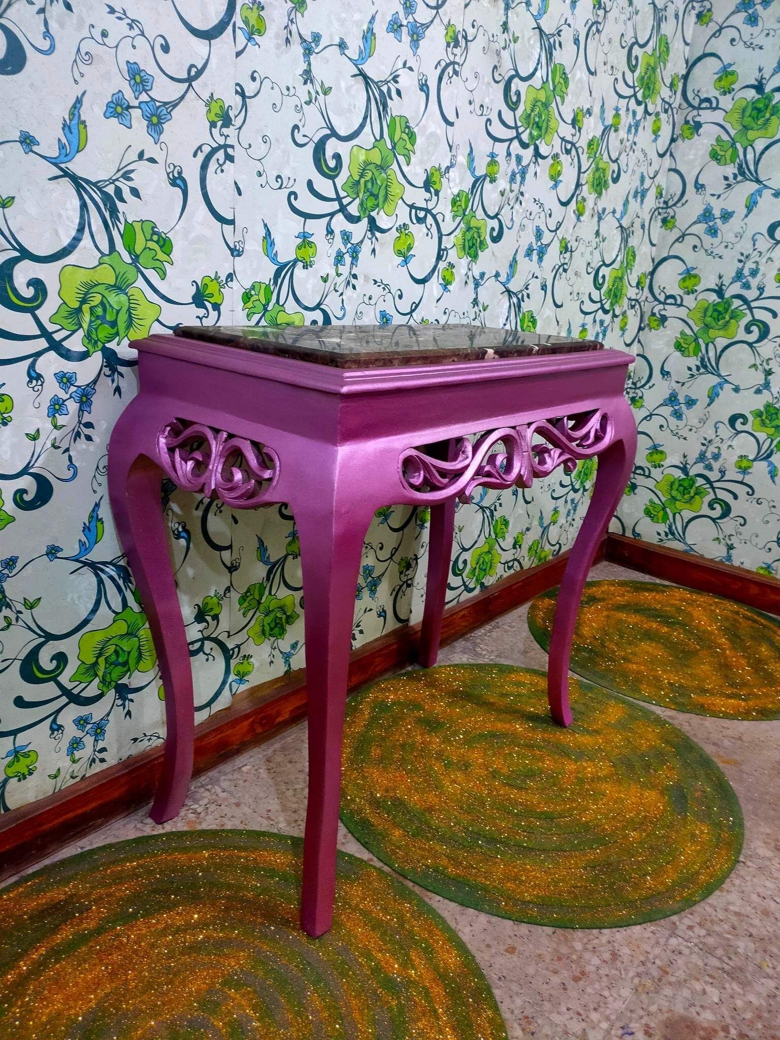 Console with marble and a mirror Louis XV pink style