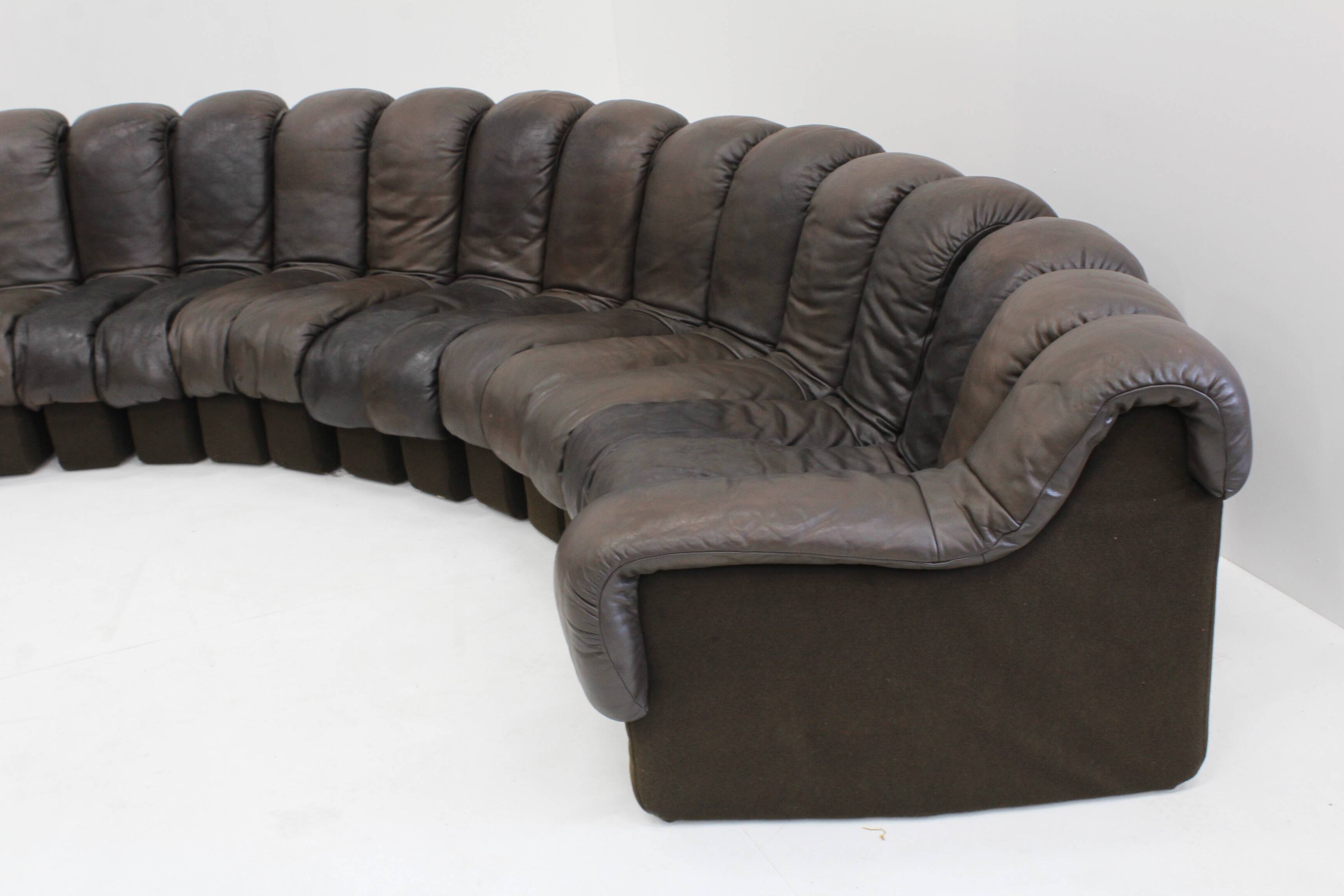 Vintage DS-600 Non stop Snake sofa by De Sede in original brown leather, 19