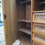 Convenient cabinet in vintage rattan 60s