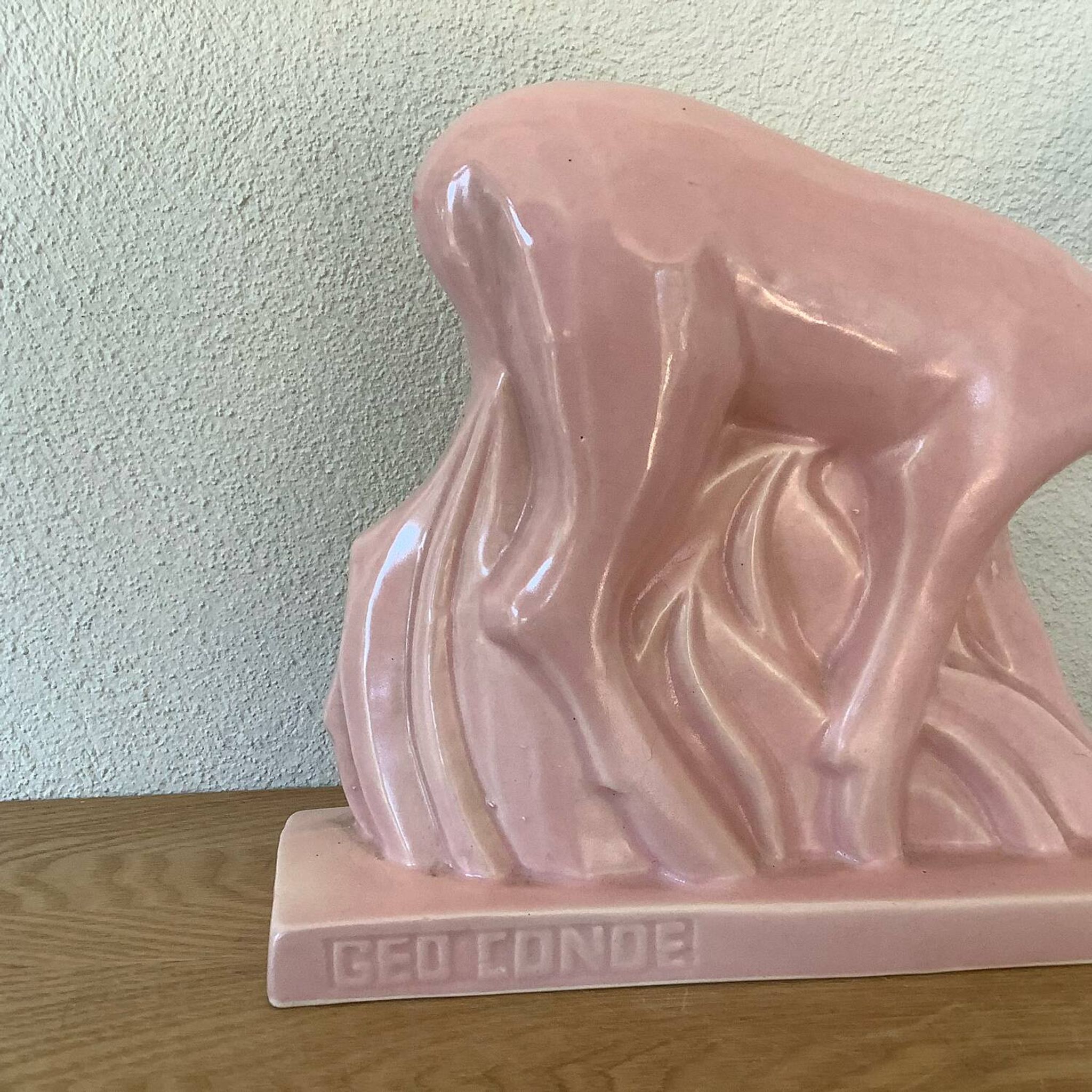Pink doe sculpture geo conde saint clement earthenware france 1930 art deco