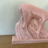 Pink doe sculpture geo conde saint clement earthenware france 1930 art deco