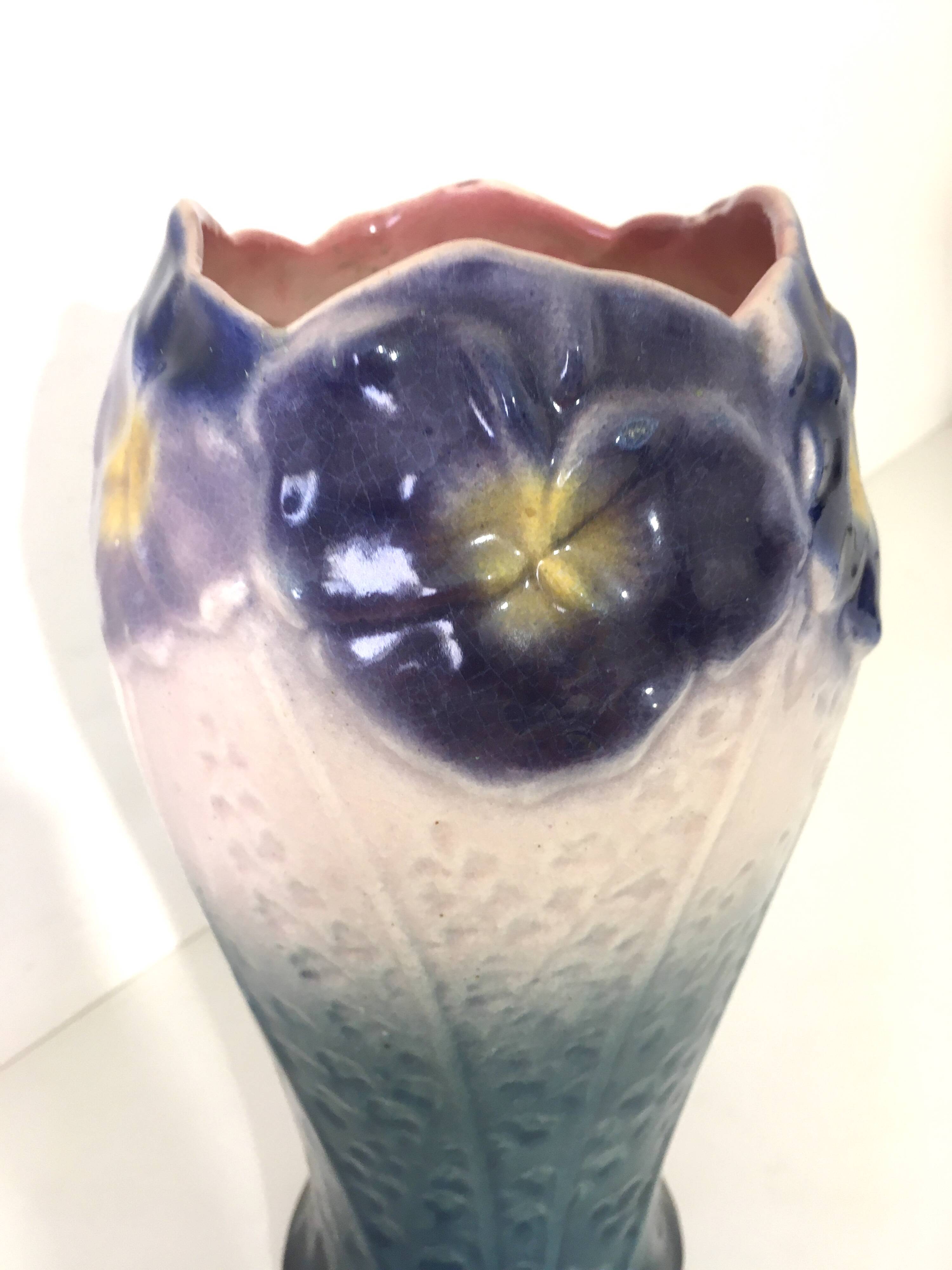 Art Nouveau vase in polychrome slipware • Onnaing pottery