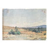 Tableau, aquarelle G. Girardot (1856-1914), Prairie à Frasne (Doubs) 1900