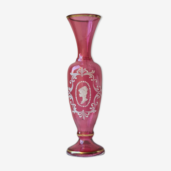 Glass vase enamelled pink cameo marquise