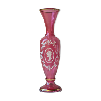 Glass vase enamelled pink cameo marquise