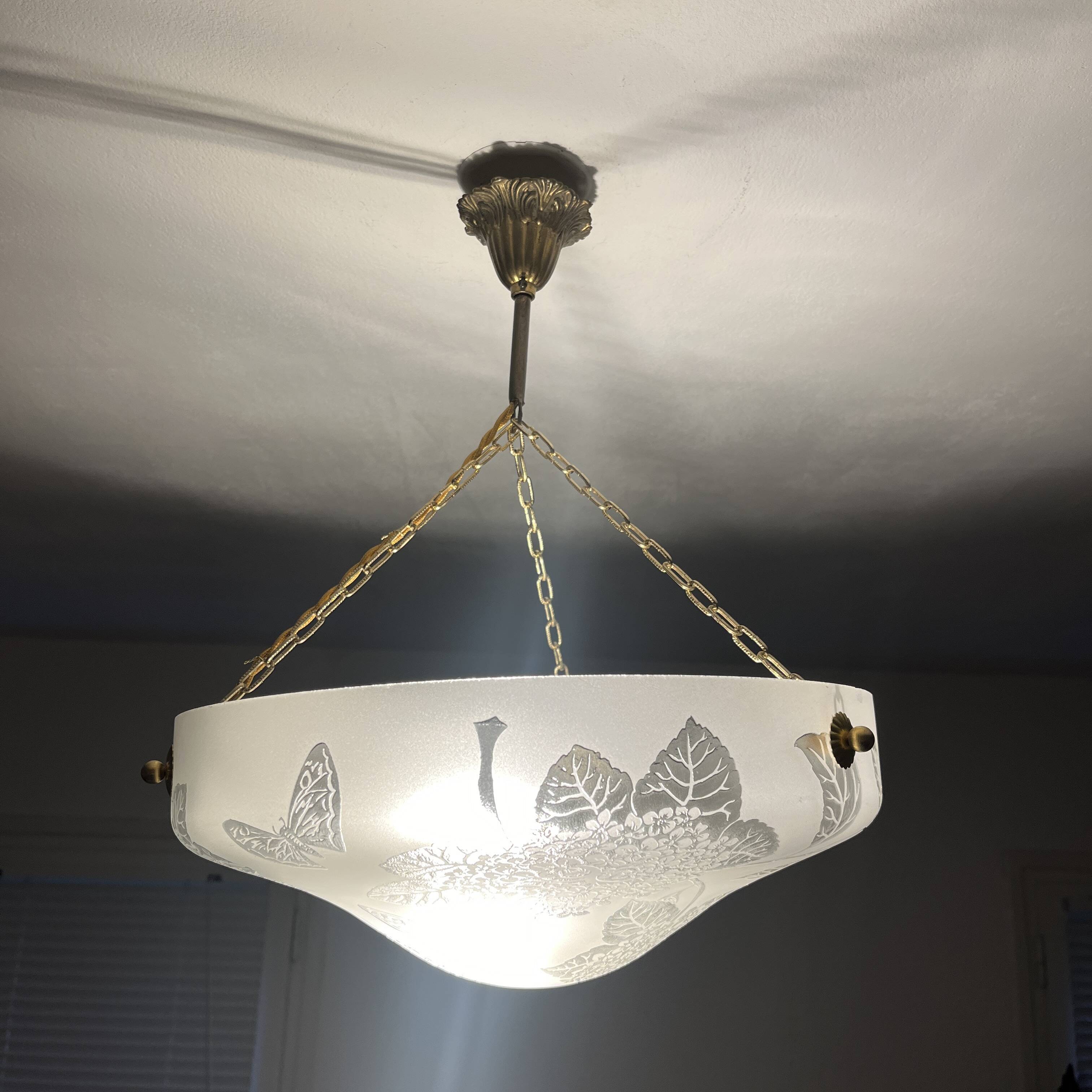 Glass basin decorated with flowers and butterflies Art Deco France Deveau 1925