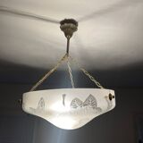 Glass basin decorated with flowers and butterflies Art Deco France Deveau 1925