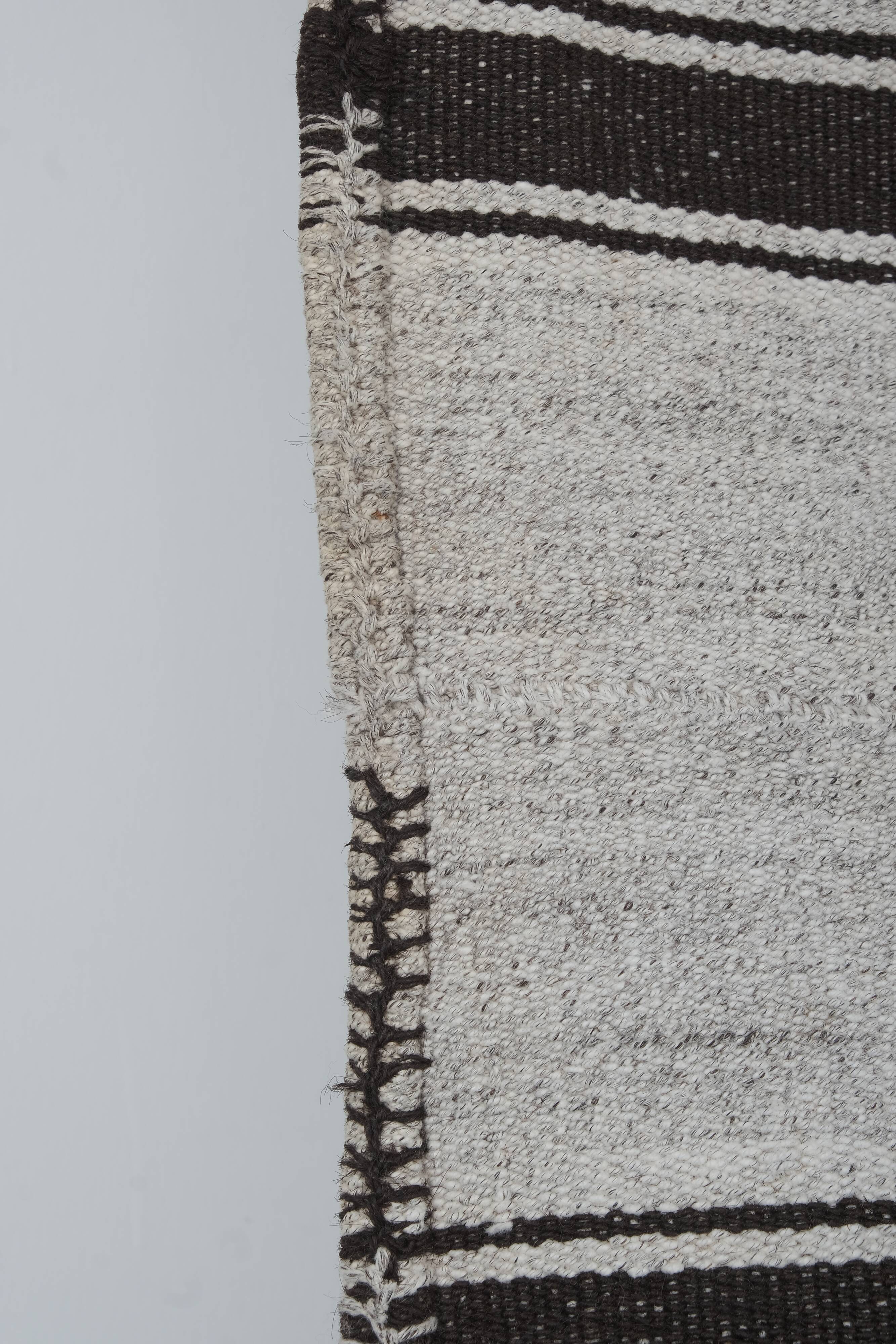 Vintage undyed wool goat hair turkish kilim rug 5' x 6'11''