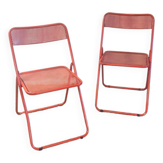 Orange metal folding chairs (set of 2) - 70s/80s