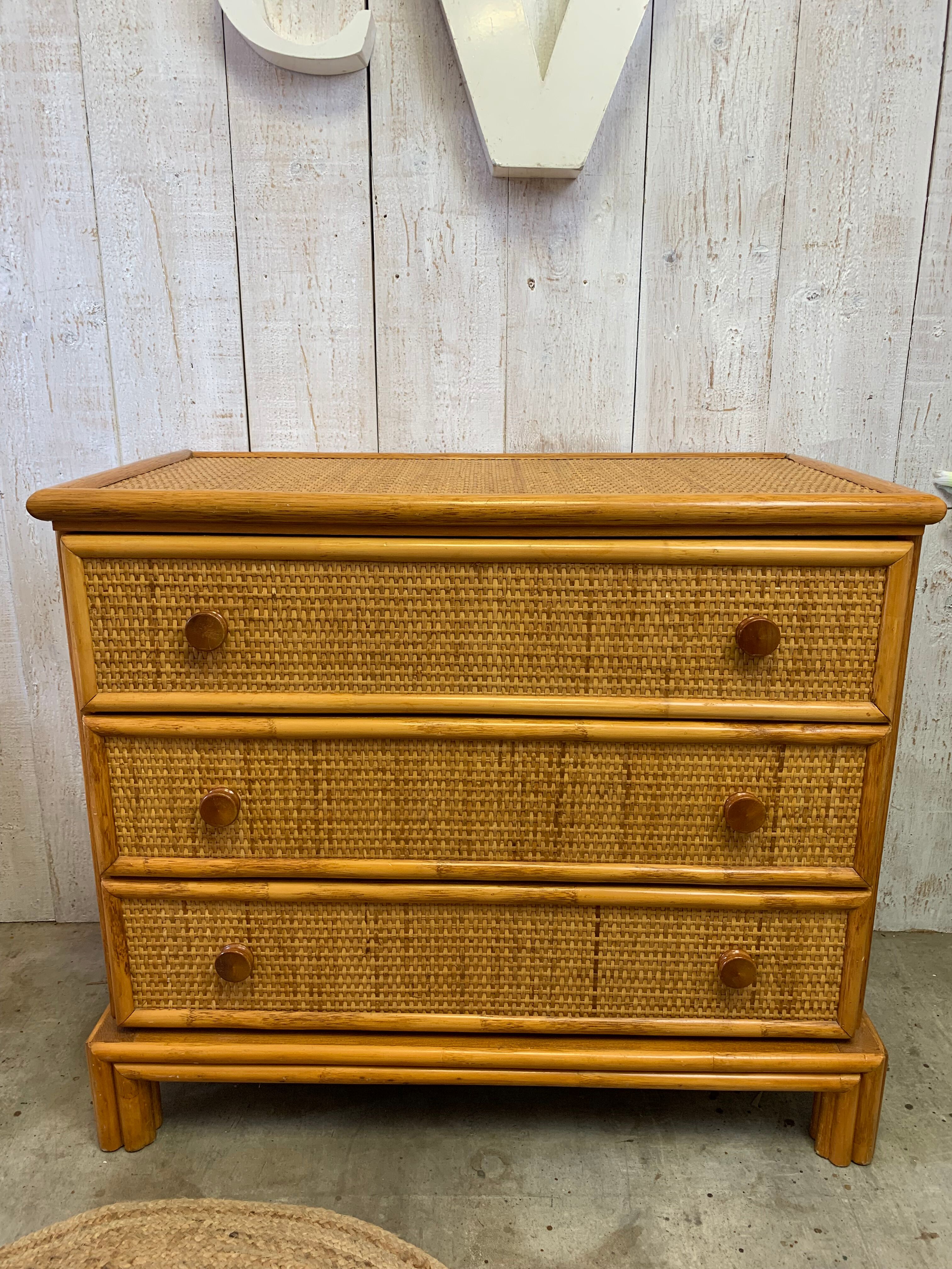 Vintage rattan chest of drawers