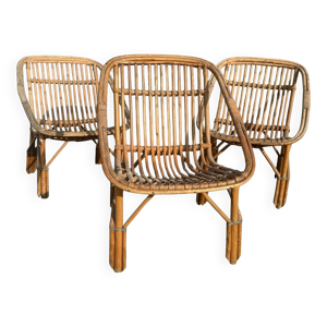 3 fauteuils en rotin, - france