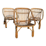 Set of 3 rattan armchairs from the 1960s, France.