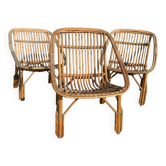 Set of 3 rattan armchairs from the 1960s, France.