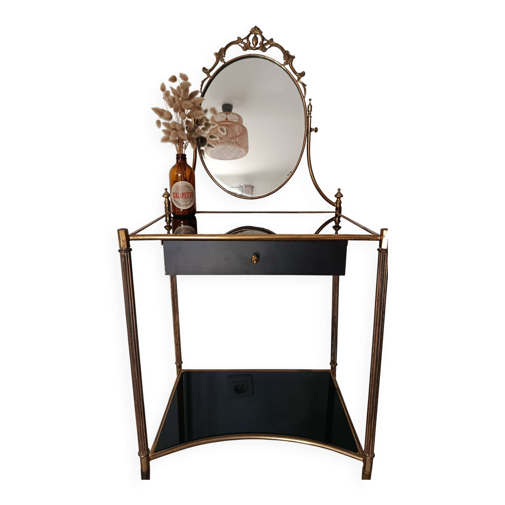 Louis XVI style hairdresser in brass and tempered glass