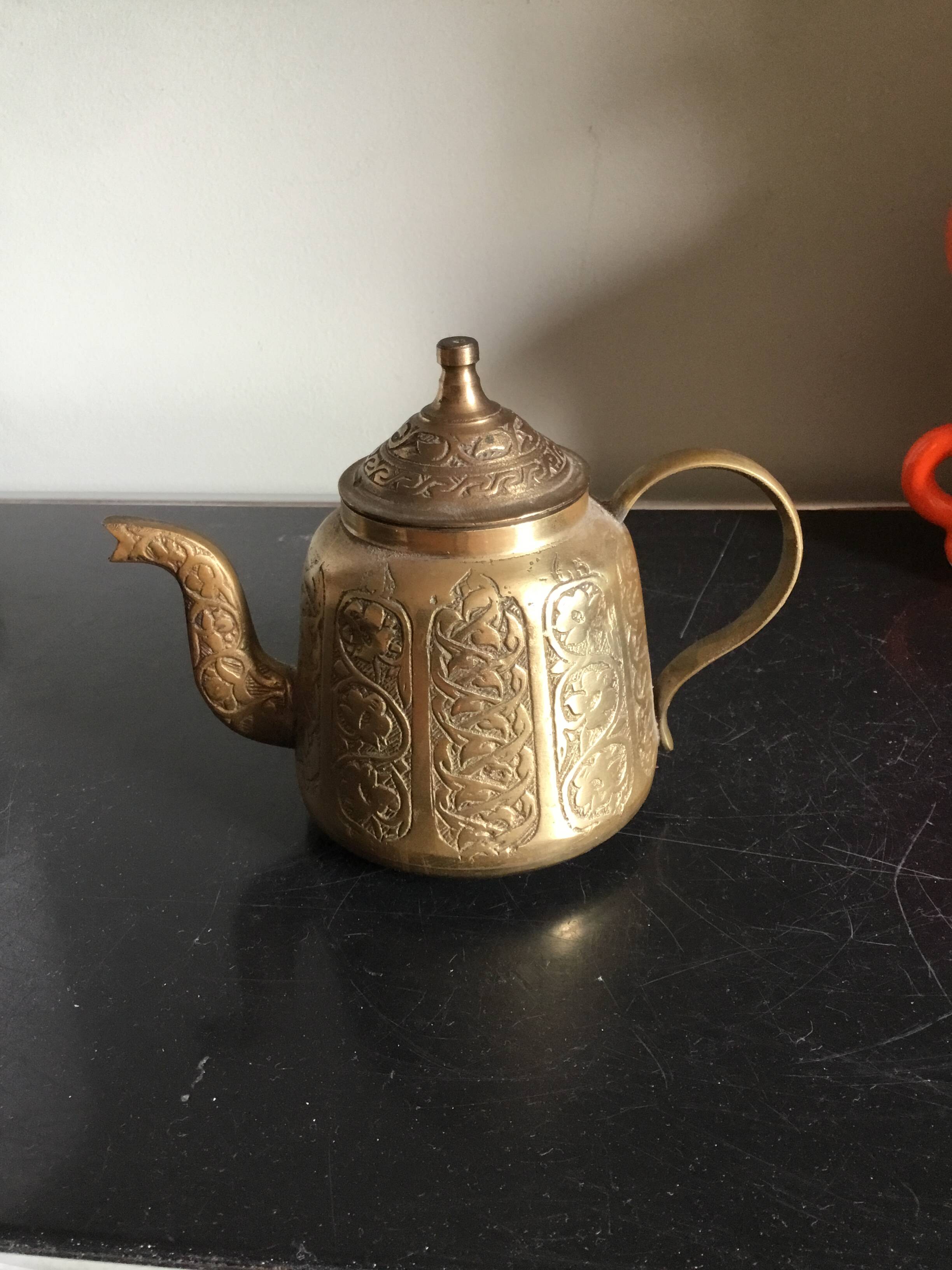 Golden Turkish bronze oriental teapot
