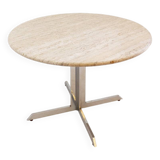 Round travertine dining table with chrome base, 1970s - Ø120cm