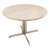 Round travertine dining table with chrome base, 1970s - Ø120cm